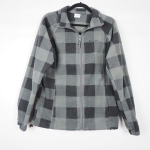 Columbia Fleece Zip Jacket Plaid Black Gray L